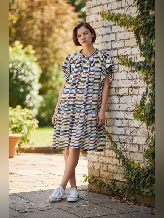 LOFT Dresses & Skirts - LOFT Striped Tiered Midi Dress in Multi-Color